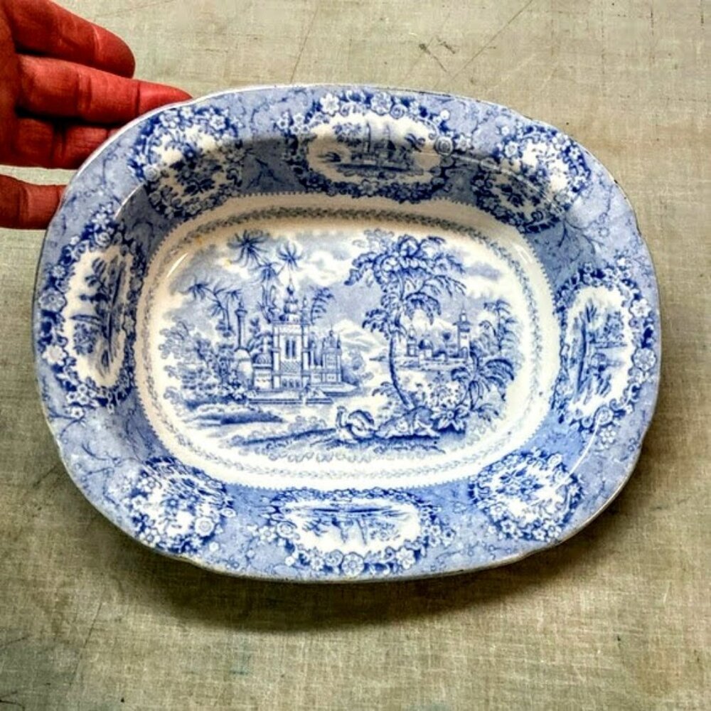 Antique Blue Transferware Staffordshire William Ridgway ORIENTAL Vegetable Bowl